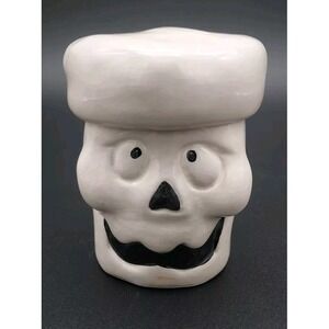 Halloween Skull Candy Dish Cup W/Lid Office Desk Party Decor Ceramic 4.5" X 3.5"